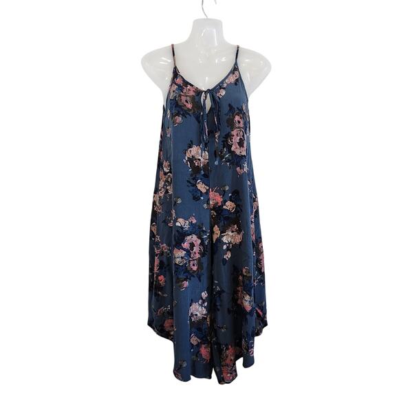 Audrey 3+1 Sleeveless Wide Leg Cropped Jumpsuit Tie Front Floral Blue Size Small - Picture 1 of 13